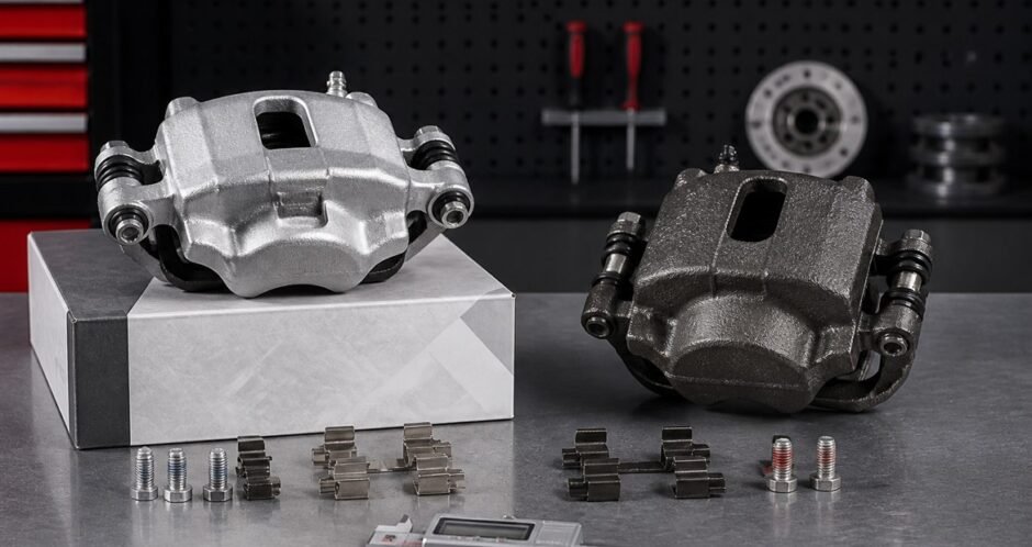 Side-by-side comparison of genuine and aftermarket automotive replacement parts