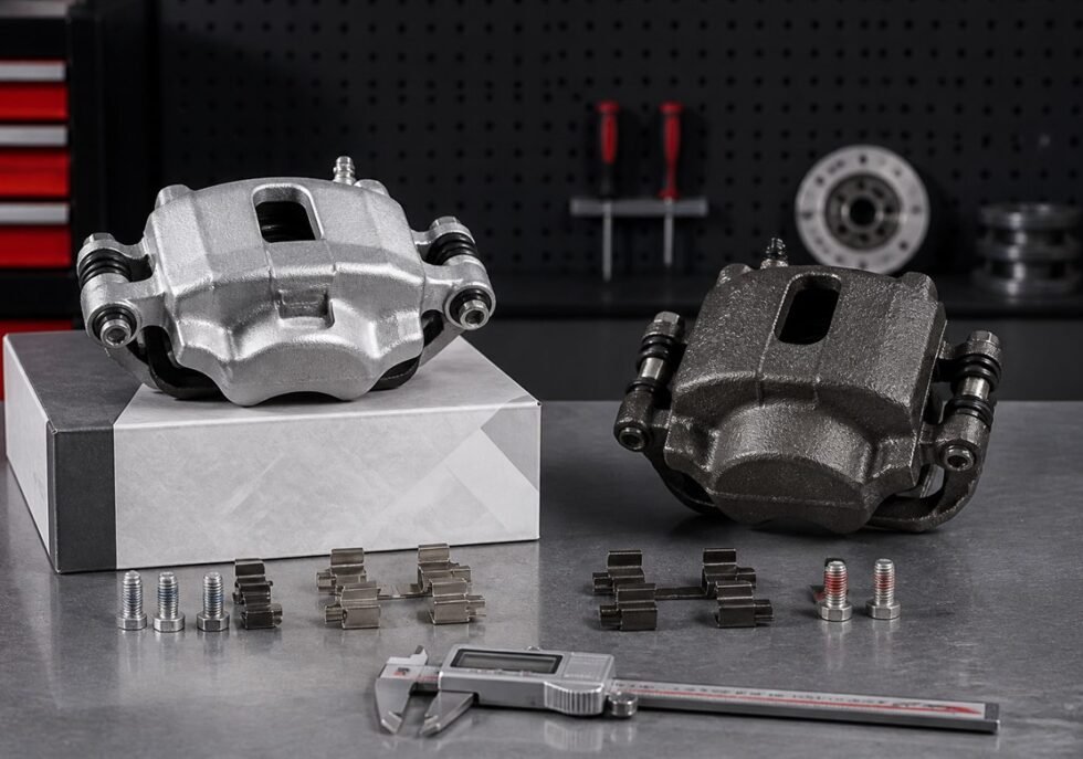 Side-by-side comparison of genuine and aftermarket automotive replacement parts