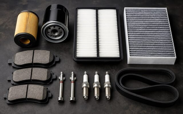 Filters, belts, brake components and other common automotive maintenance parts