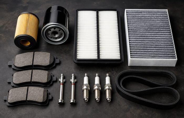 Filters, belts, brake components and other common automotive maintenance parts