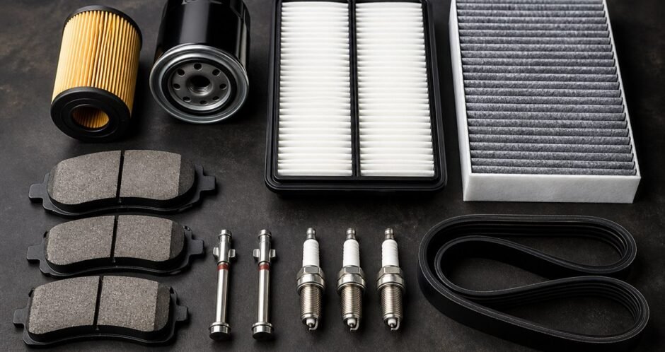 Filters, belts, brake components and other common automotive maintenance parts