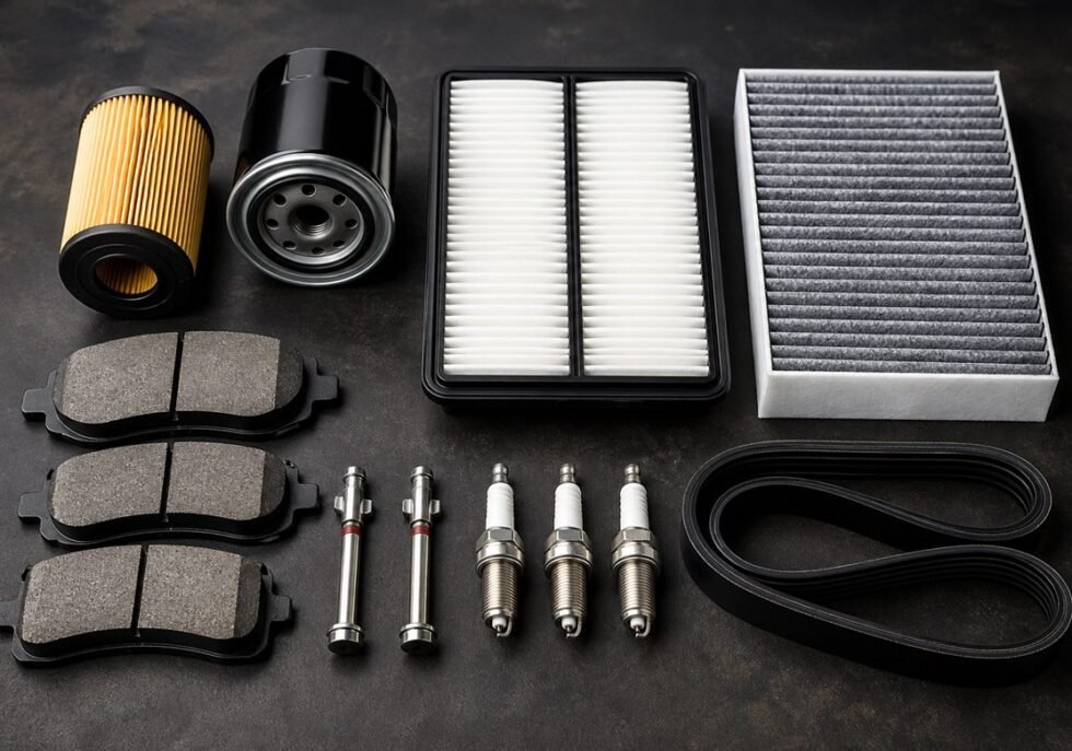 Filters, belts, brake components and other common automotive maintenance parts