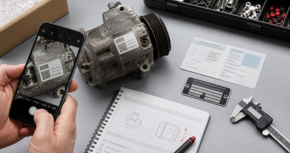Vehicle information, part photo and notes prepared for an accurate spare part enquiry