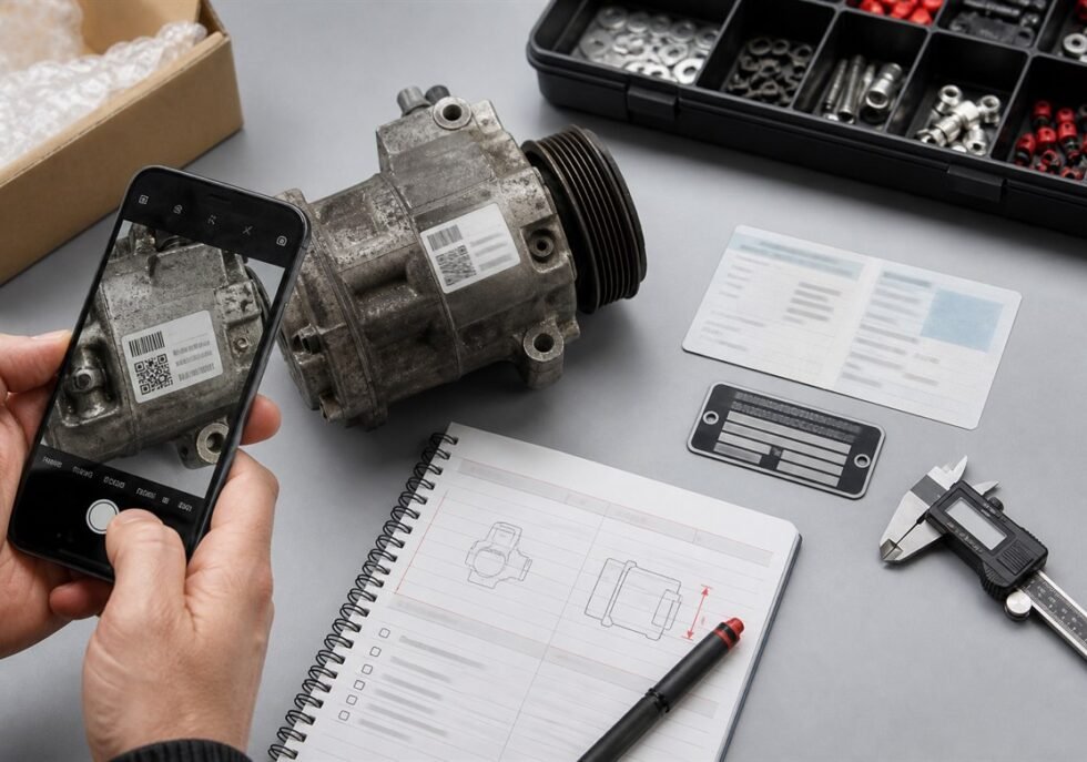 Vehicle information, part photo and notes prepared for an accurate spare part enquiry