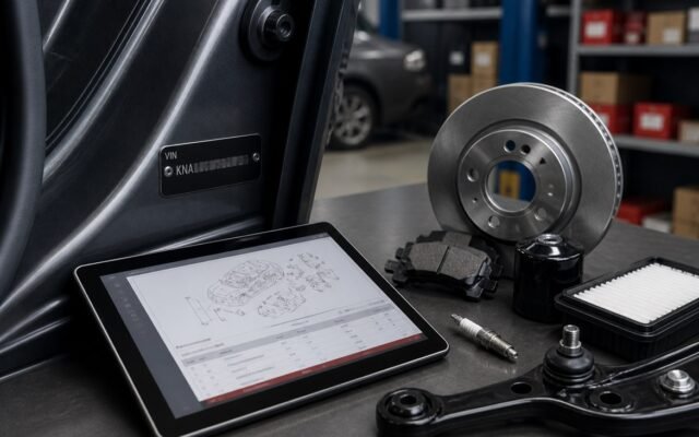 VIN plate and automotive parts used to identify the correct Hyundai or Kia replacement part
