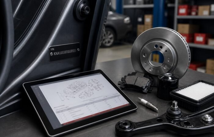 VIN plate and automotive parts used to identify the correct Hyundai or Kia replacement part