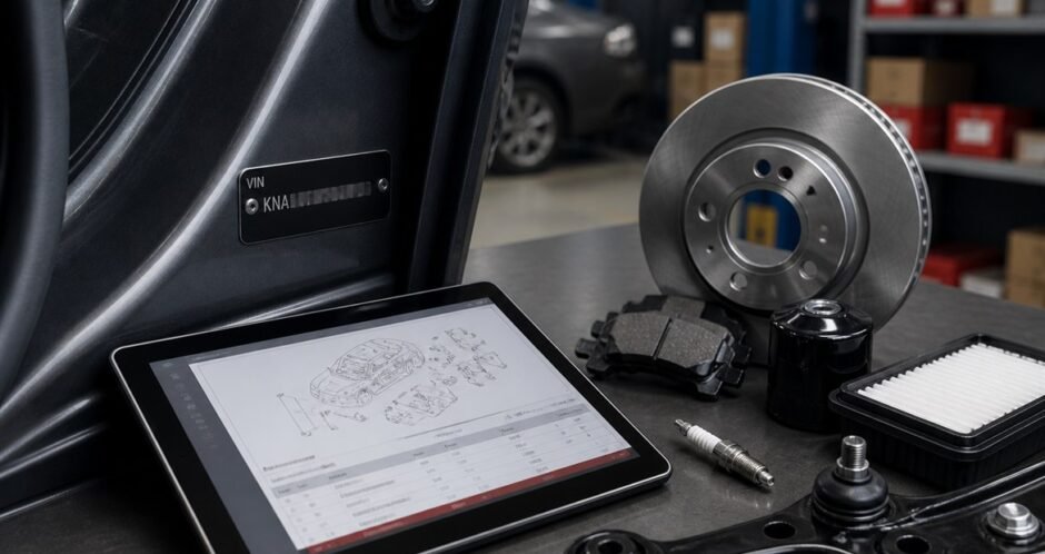 VIN plate and automotive parts used to identify the correct Hyundai or Kia replacement part