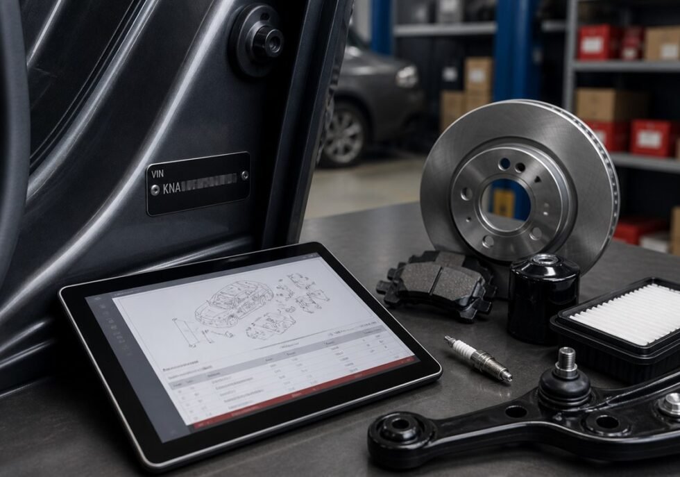 VIN plate and automotive parts used to identify the correct Hyundai or Kia replacement part